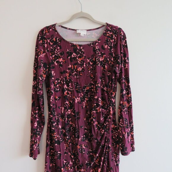 SERAPHINE Bodycon Burg Floral Print Dress Padme Berry Midi Maternity - Size US 6 - Picture 3 of 13